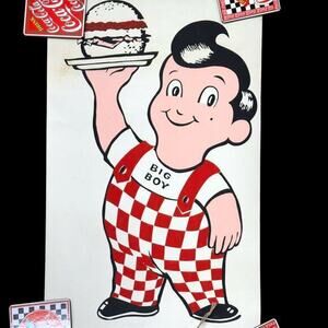 1956-1968 Bob’s Big Boy Diner Poster 14”x 24” Tri-Color Advertising Sign Vintage